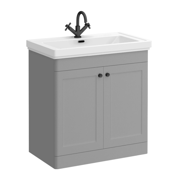Roxbury Traditional 800mm Satin Grey Vanity Unit   Floor Standing 2 Door Unit with Matt Black Handles