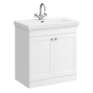 Roxbury Traditional 800mm Satin White Vanity Unit   Floor Standing 2 Door Unit with Chrome Handles