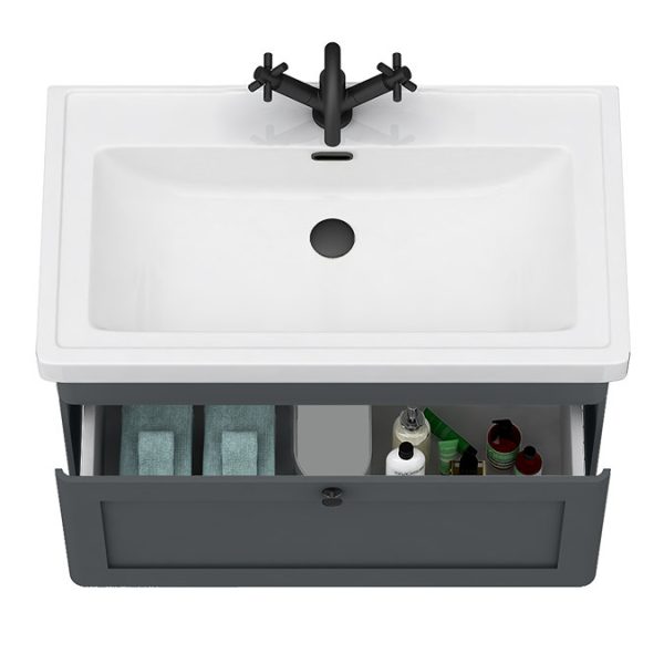 Roxbury Traditional 800mm Satin Anthracite Vanity Unit   Wall Hung Single Drawer Unit with Matt Black Handle - Image 2