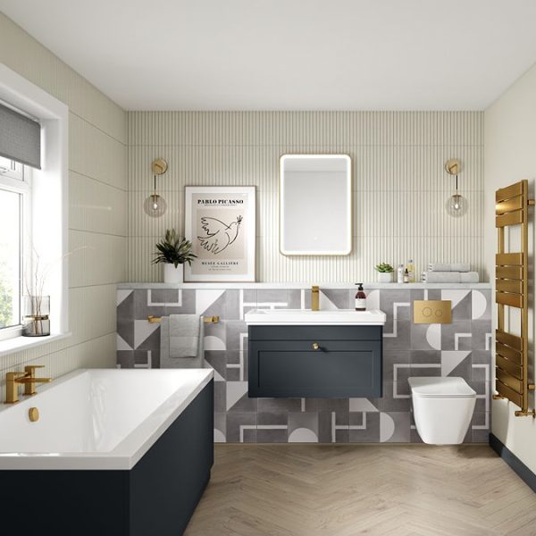 Roxbury Traditional 800mm Satin Anthracite Vanity Unit   Wall Hung Single Drawer Unit with Brushed Brass Handle - Image 7