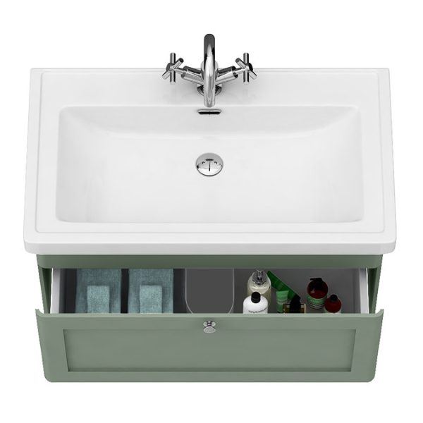 Roxbury Traditional 800mm Satin Green Vanity Unit   Wall Hung Single Drawer Unit with Chrome Handle - Image 2