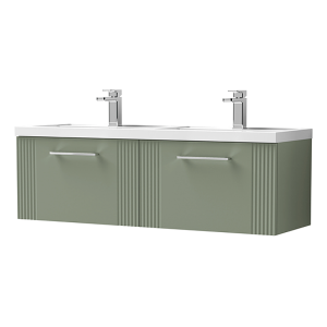 Roxbury Deco Fluted 1200mm Green Double Basin Vanity Unit   2 Drawer Unit with Chrome Handles
