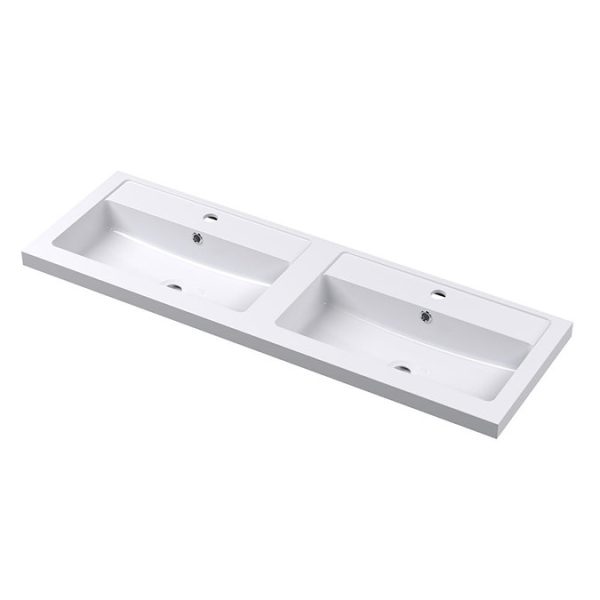 Roxbury Deco Fluted 1200mm Green Double Basin Vanity Unit   Wall Hung 2 Drawer Unit with Brushed Brass Handles - Image 3