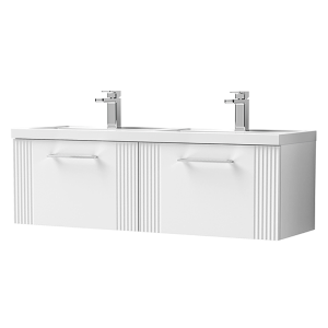 Roxbury Deco Fluted 1200mm White Double Basin Vanity Unit   2 Drawer Unit with Chrome Handles