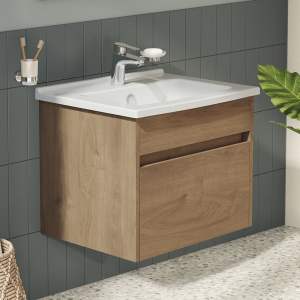 VitrA S50 Oak 600mm Wall Hung 1 Drawer Vanity Unit