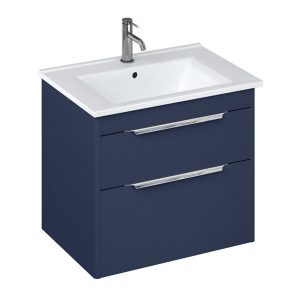 Britton Shoreditch 650mm Wall Hung Double Drawer Vanity Unit with Chrome Handles   Matt Blue
