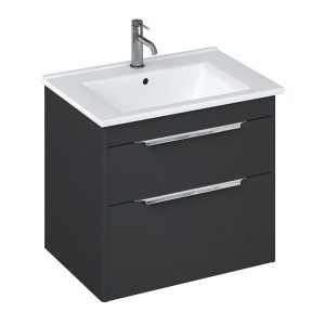 Britton Shoreditch 650mm Wall Hung Double Drawer Vanity Unit with Chrome Handles   Matt Grey