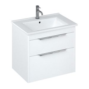 Britton Shoreditch 650mm Wall Hung Double Drawer Vanity Unit with Chrome Handles   Matt White