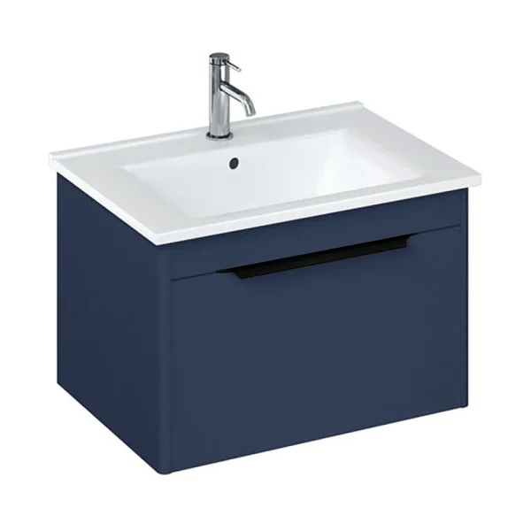 Britton Shoreditch 650mm Wall Hung Single Drawer Vanity Unit with Black Handle   Matt Blue