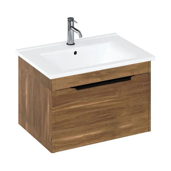 Britton Shoreditch 650mm Wall Hung Single Drawer Vanity Unit with Black Handle   Caramel
