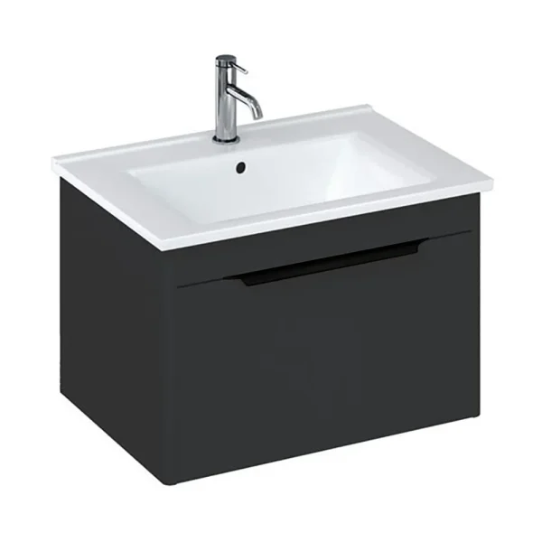 Britton Shoreditch 650mm Wall Hung Single Drawer Vanity Unit with Black Handle   Matt Grey