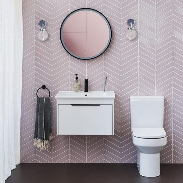 Britton Shoreditch 650mm Wall Hung Single Drawer Vanity Unit with Black Handle   Matt White - Image 2