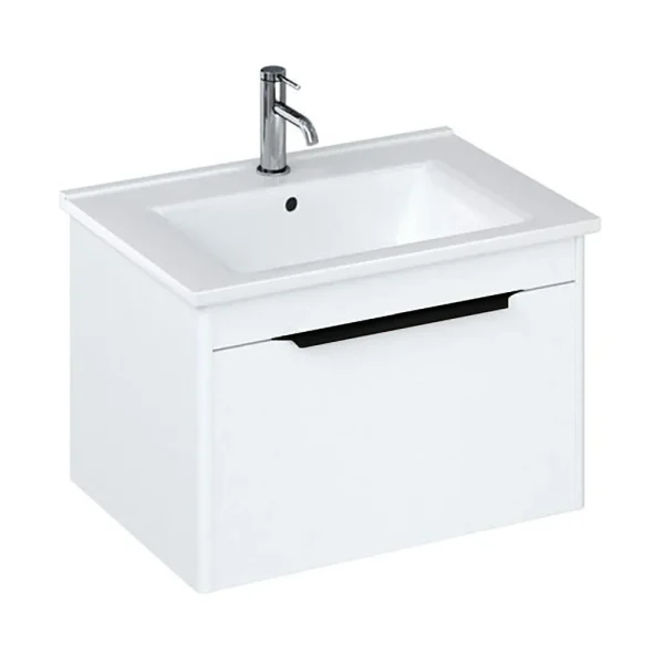 Britton Shoreditch 650mm Wall Hung Single Drawer Vanity Unit with Black Handle   Matt White