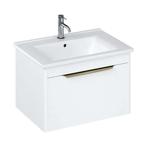 Britton Shoreditch 650mm Wall Hung Single Drawer Vanity Unit with Brass Handle   Matt White