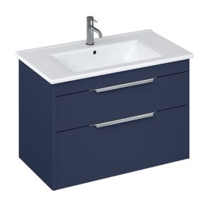 Britton Shoreditch 850mm Wall Hung Double Drawer Vanity Unit with Chrome Handles   Matt Blue