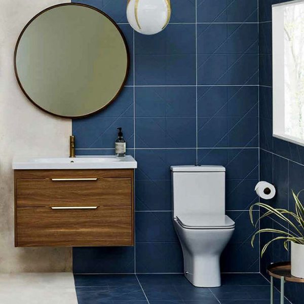 Britton Shoreditch 850mm Wall Hung Double Drawer Vanity Unit with Brass Handles   Caramel - Image 2