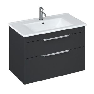 Britton Shoreditch 850mm Wall Hung Double Drawer Vanity Unit with Chrome Handles   Matt Grey
