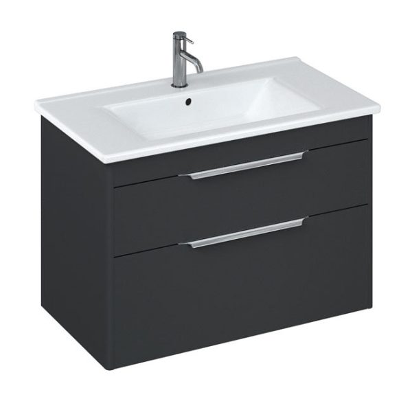 Britton Shoreditch 850mm Wall Hung Double Drawer Vanity Unit with Chrome Handles   Matt Grey