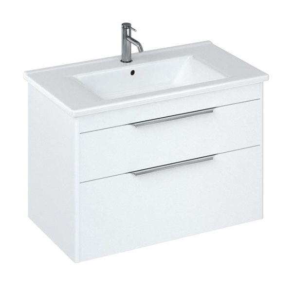 Britton Shoreditch 850mm Wall Hung Double Drawer Vanity Unit with Chrome Handles   Matt White