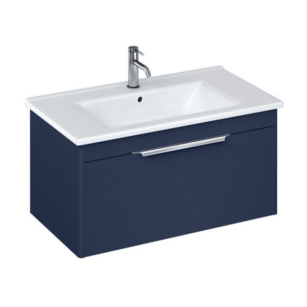 Britton Shoreditch 850mm Wall Hung Single Drawer Vanity Unit with Chrome Handle   Matt Blue