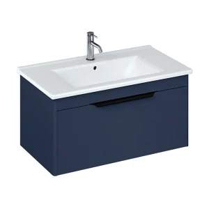 Britton Shoreditch 850mm Wall Hung Single Drawer Vanity Unit with Black Handle   Matt Blue
