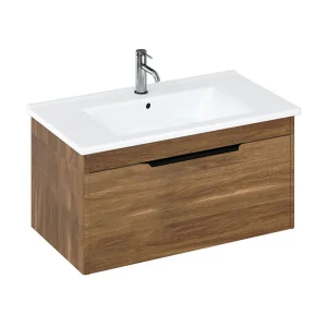 Britton Shoreditch 850mm Wall Hung Single Drawer Vanity Unit with Black Handle   Caramel