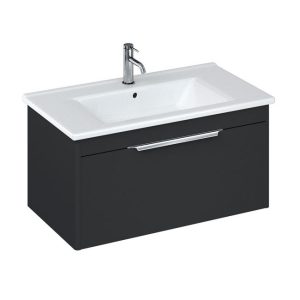 Britton Shoreditch 850mm Wall Hung Single Drawer Vanity Unit with Chrome Handle   Matt Grey