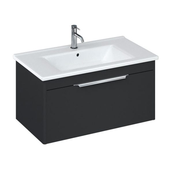 Britton Shoreditch 850mm Wall Hung Single Drawer Vanity Unit with Chrome Handle   Matt Grey