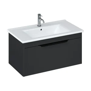 Britton Shoreditch 850mm Wall Hung Single Drawer Vanity Unit with Black Handle   Matt Grey
