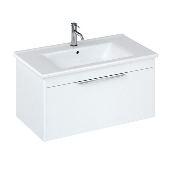 Britton Shoreditch 850mm Wall Hung Single Drawer Vanity Unit with Chrome Handle   Matt White