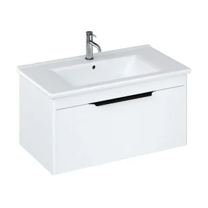 Britton Shoreditch 850mm Wall Hung Single Drawer Vanity Unit with Black Handle   Matt White
