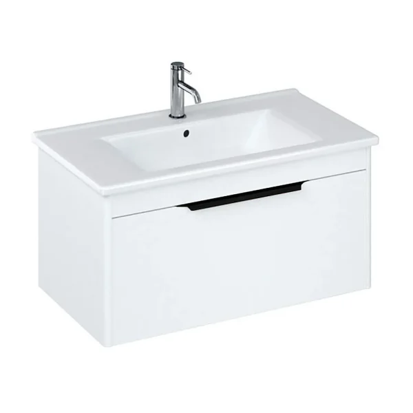 Britton Shoreditch 850mm Wall Hung Single Drawer Vanity Unit with Black Handle   Matt White