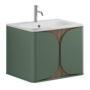 Crosswater Tambour 600mm One Drawer Wall Hung Vanity with 1TH Basin   Sage Green