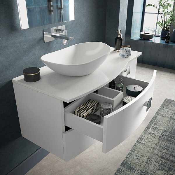 Hudson Reed Sarenna Wall Hung Countertop Vanity Unit   Moon White   1000mm with White Marble Top - Image 2