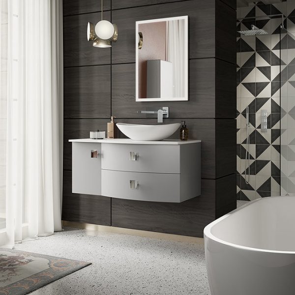 Hudson Reed Sarenna Wall Hung Countertop Vanity Unit   Dove Grey   1000mm with White Marble Top - Image 3
