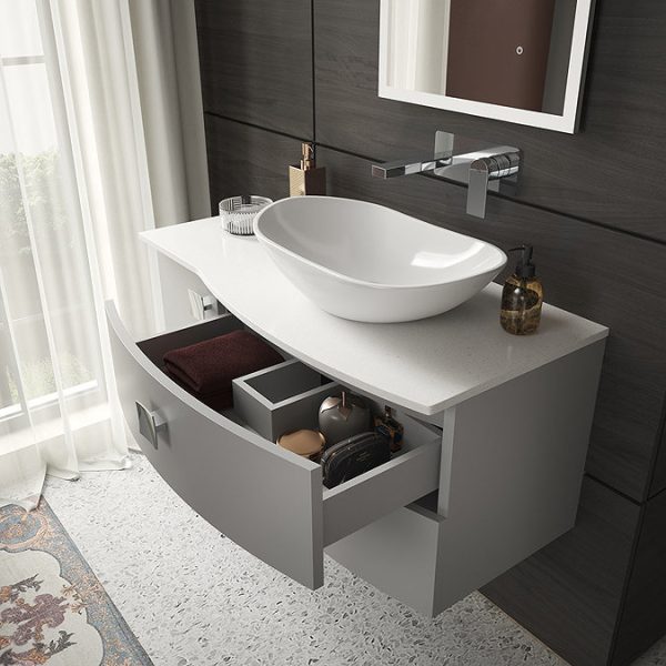 Hudson Reed Sarenna Wall Hung Countertop Vanity Unit   Dove Grey   1000mm with White Marble Top - Image 2