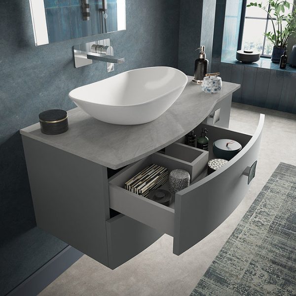 Hudson Reed Sarenna Wall Hung Countertop Vanity Unit   Dove Grey   1000mm with Grey Marble Top - Image 2
