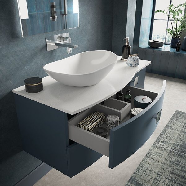 Hudson Reed Sarenna Wall Hung Countertop Vanity Unit   Mineral Blue   1000mm with White Marble Top - Image 2