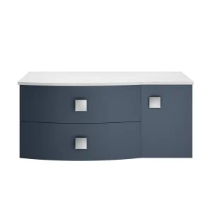 Hudson Reed Sarenna Wall Hung Countertop Vanity Unit   Mineral Blue   1000mm with White Marble Top