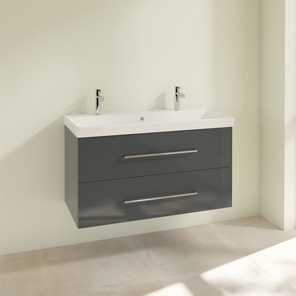 Villeroy and Boch Avento Crystal Grey 1000mm Wall Hung 2 Drawer Double Vanity Unit - Image 3