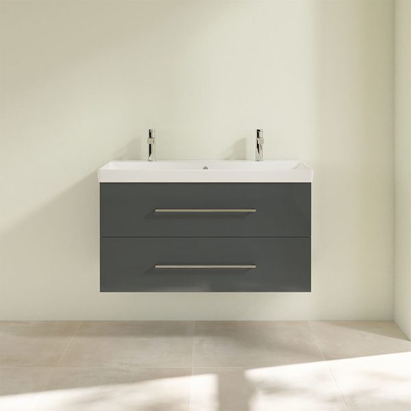 Villeroy and Boch Avento Crystal Grey 1000mm Wall Hung 2 Drawer Double Vanity Unit - Image 4