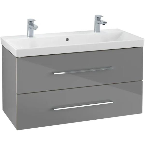 Villeroy and Boch Avento Crystal Grey 1000mm Wall Hung 2 Drawer Double Vanity Unit