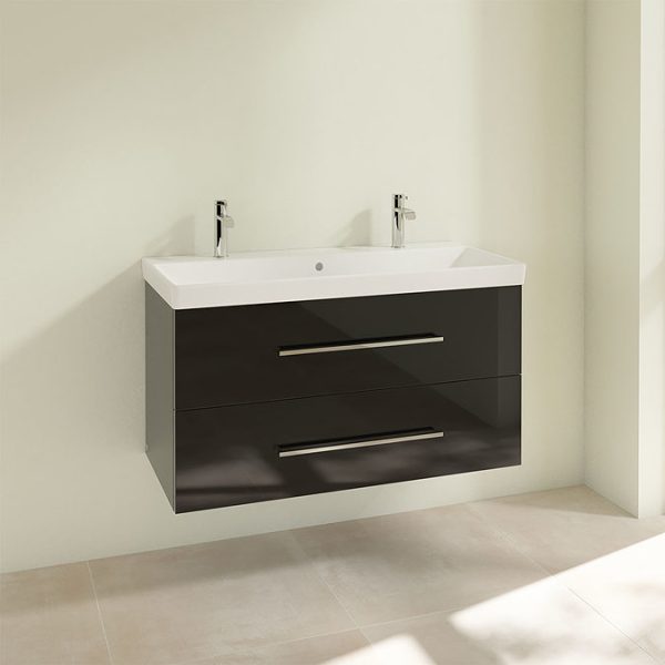 Villeroy and Boch Avento Crystal Black 1000mm Wall Hung 2 Drawer Double Vanity Unit - Image 3