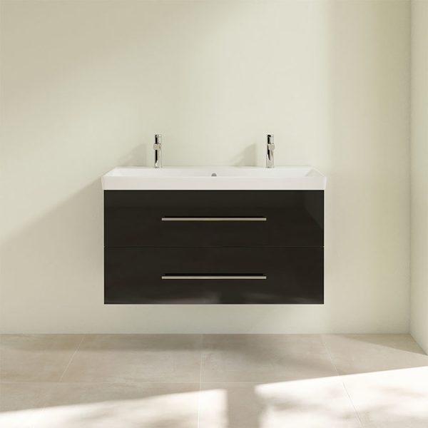 Villeroy and Boch Avento Crystal Black 1000mm Wall Hung 2 Drawer Double Vanity Unit - Image 4