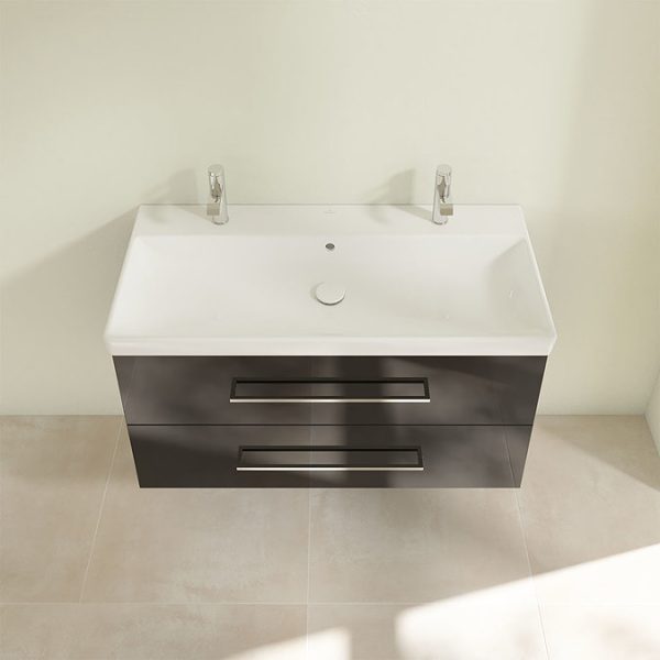Villeroy and Boch Avento Crystal Black 1000mm Wall Hung 2 Drawer Double Vanity Unit - Image 5