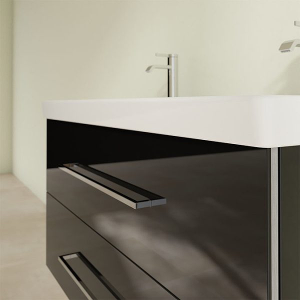 Villeroy and Boch Avento Crystal Black 1000mm Wall Hung 2 Drawer Double Vanity Unit - Image 6