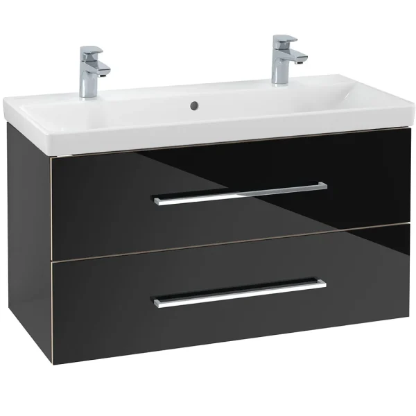 Villeroy and Boch Avento Crystal Black 1000mm Wall Hung 2 Drawer Double Vanity Unit