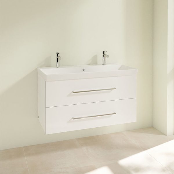 Villeroy and Boch Avento Crystal White 1000mm Wall Hung 2 Drawer Double Vanity Unit - Image 3