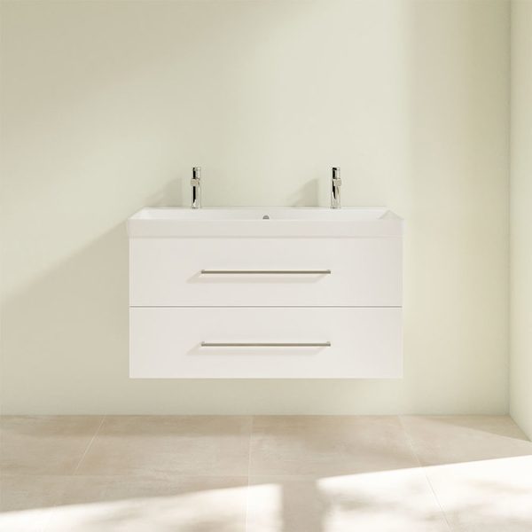 Villeroy and Boch Avento Crystal White 1000mm Wall Hung 2 Drawer Double Vanity Unit - Image 4