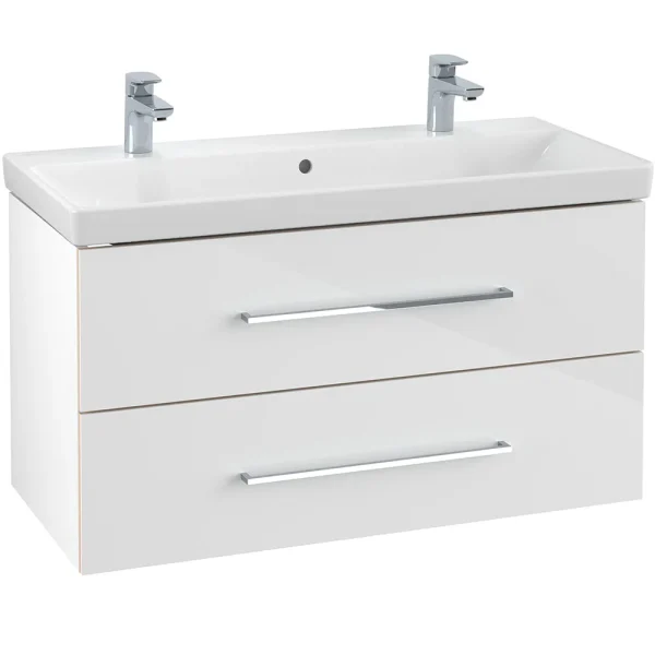 Villeroy and Boch Avento Crystal White 1000mm Wall Hung 2 Drawer Double Vanity Unit